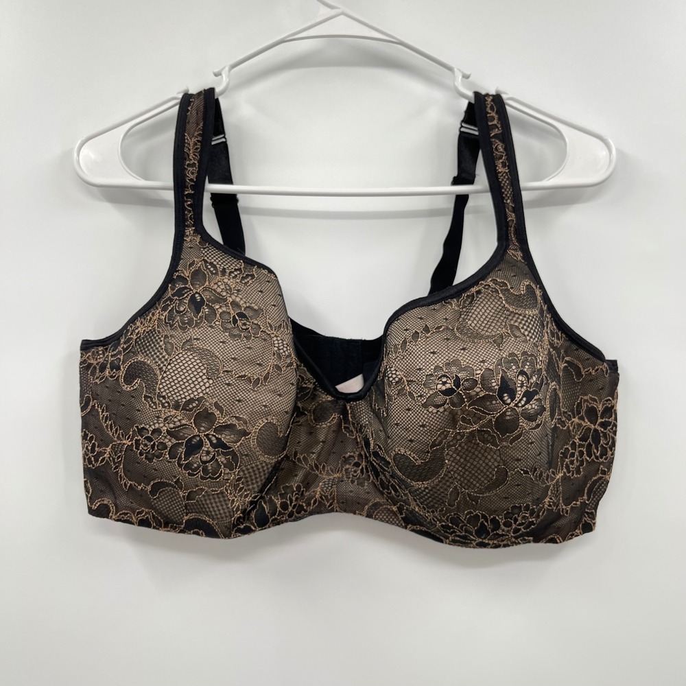Cacique Black Lace Full Coverage Underwire Bra Plus Size 44DDD
